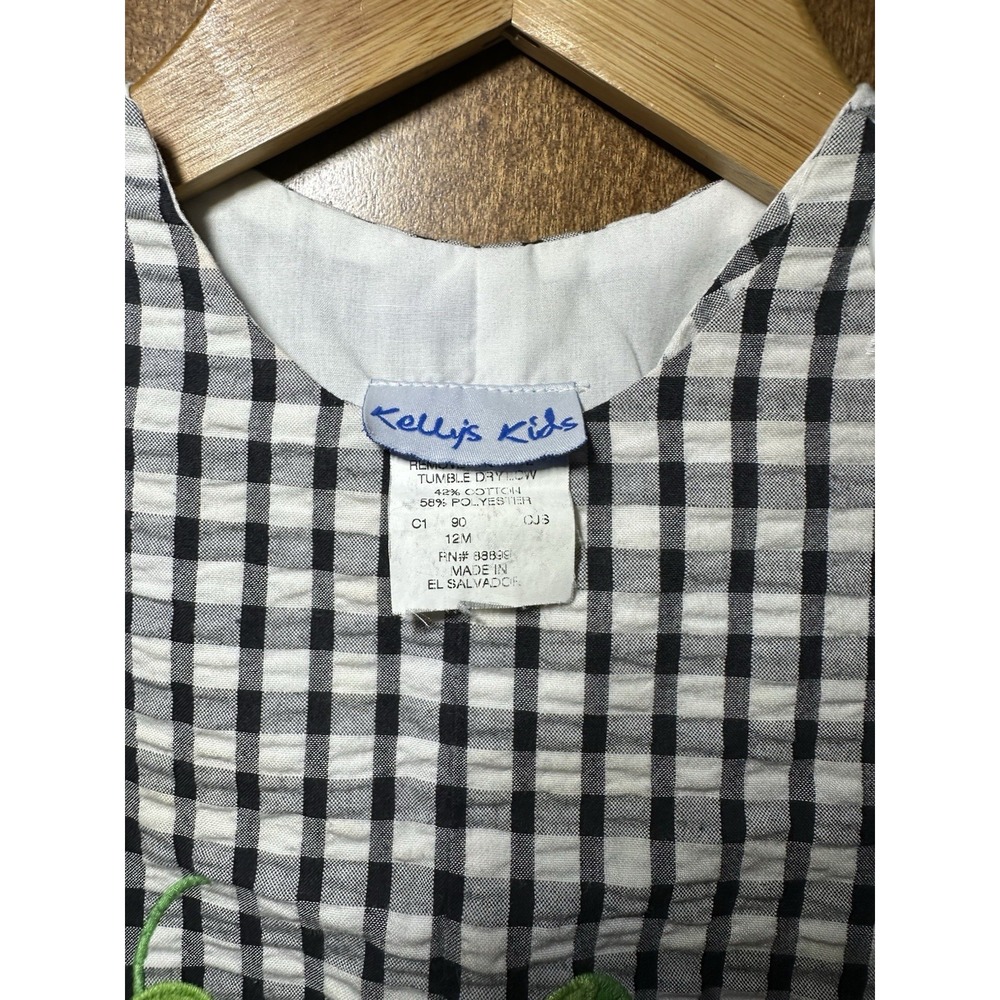 Kelly's Kids Jon Jon 12M Black White Gingham Grasshopper Shortall Outfit - Picture 3 of 5